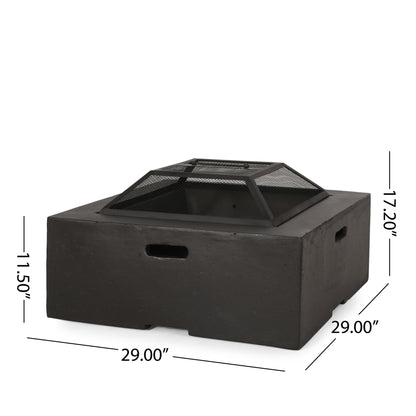 Outdoor Square Mgo Wood Burning Fire Pit - Dark Gray