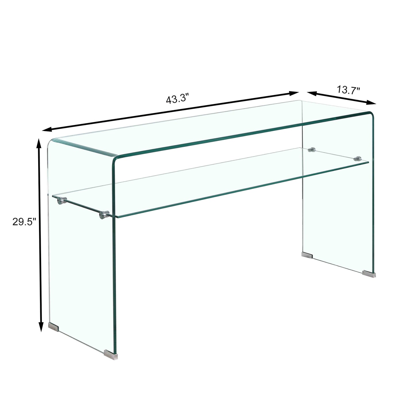 Modern Glass Console Table With Rounded Edges For Versatile Use Tempered Glass - Clear