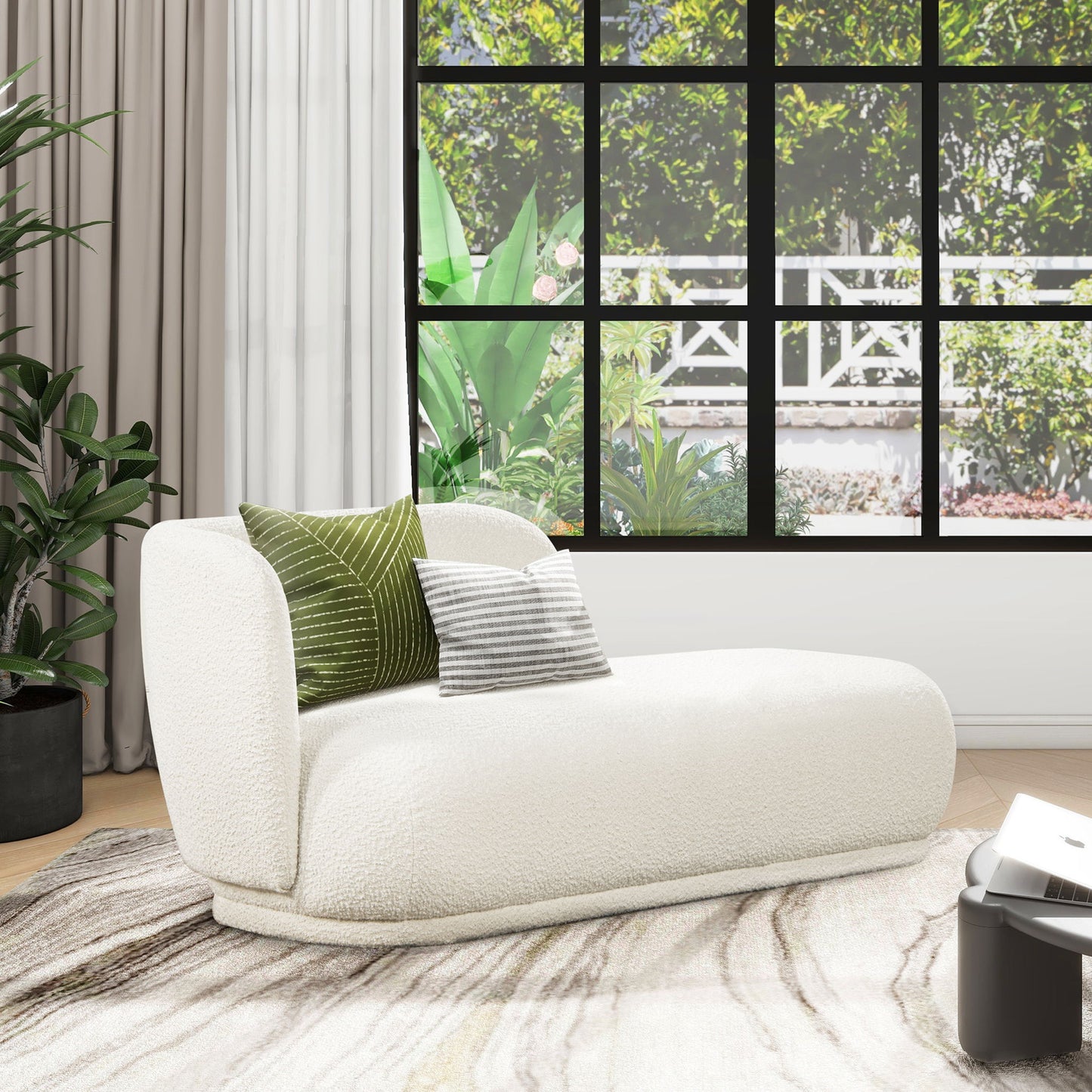 Aire - RAF Modern Rounded Chaise Lounge - Ivory White