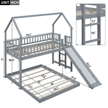 House Bunk Bed With Slide And Built In Ladder