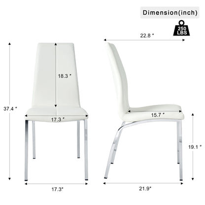 Modern Upholstered Dining Chair (Set of 4) With Electroplated Metal Legs - White