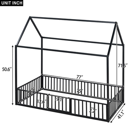 Metal House Bed With Fence And Door