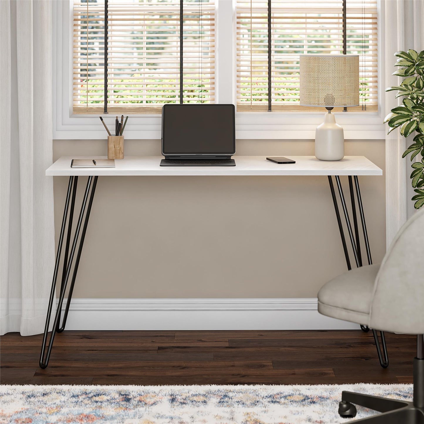 Writing Desk With Hairpin Legs For Study Or Work - White Oak