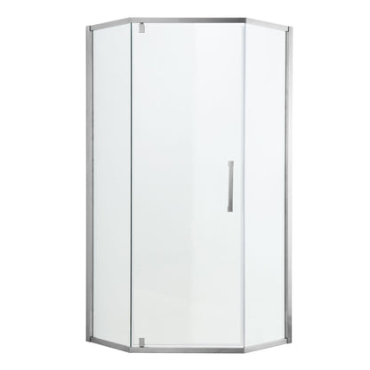 Diamond Shaped Corner Shower Door, Inward Sliding, Stainless Steel Frame