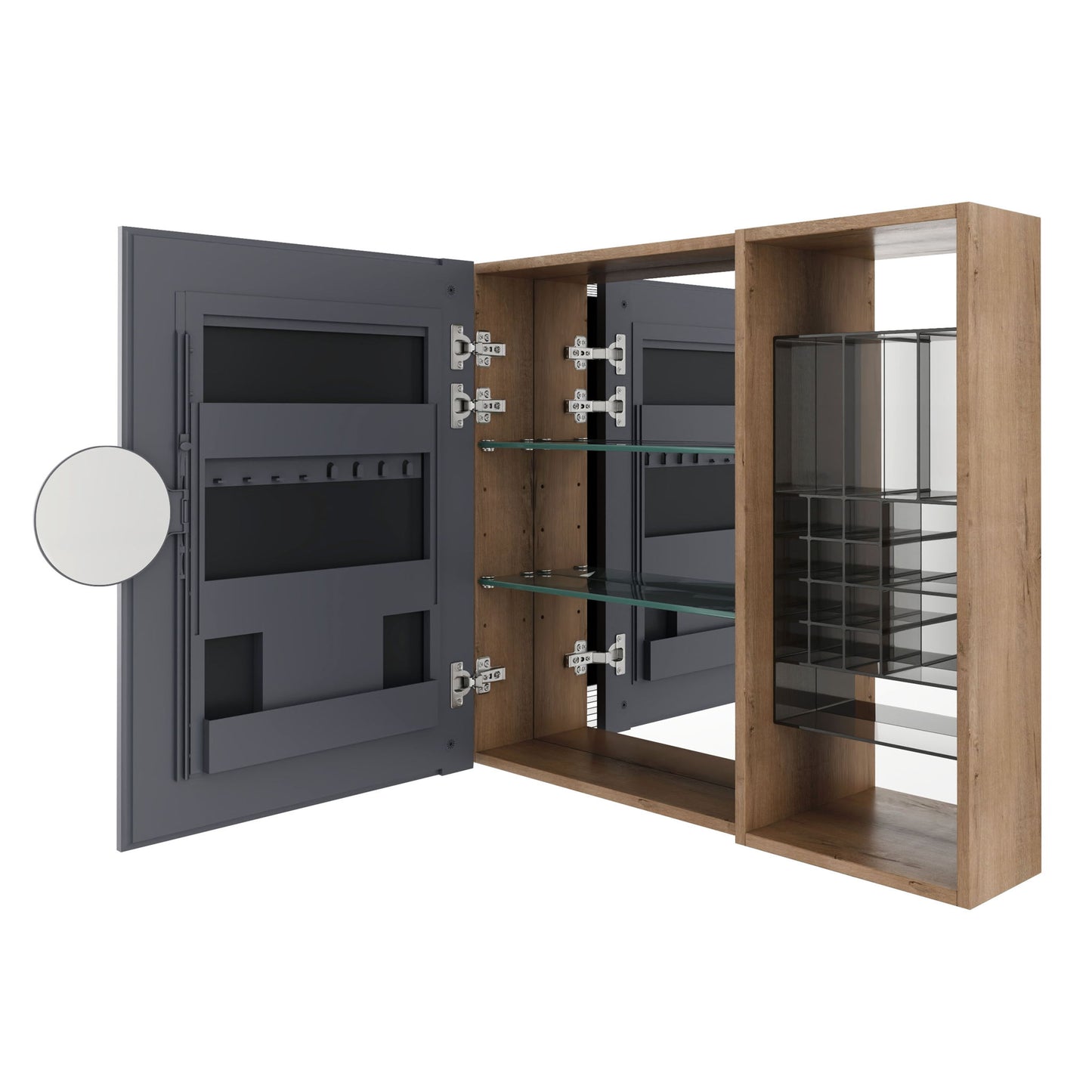 Wall Mounted Bathroom Mirror Cabinet, Adjustable Shelves - Imitative Oak