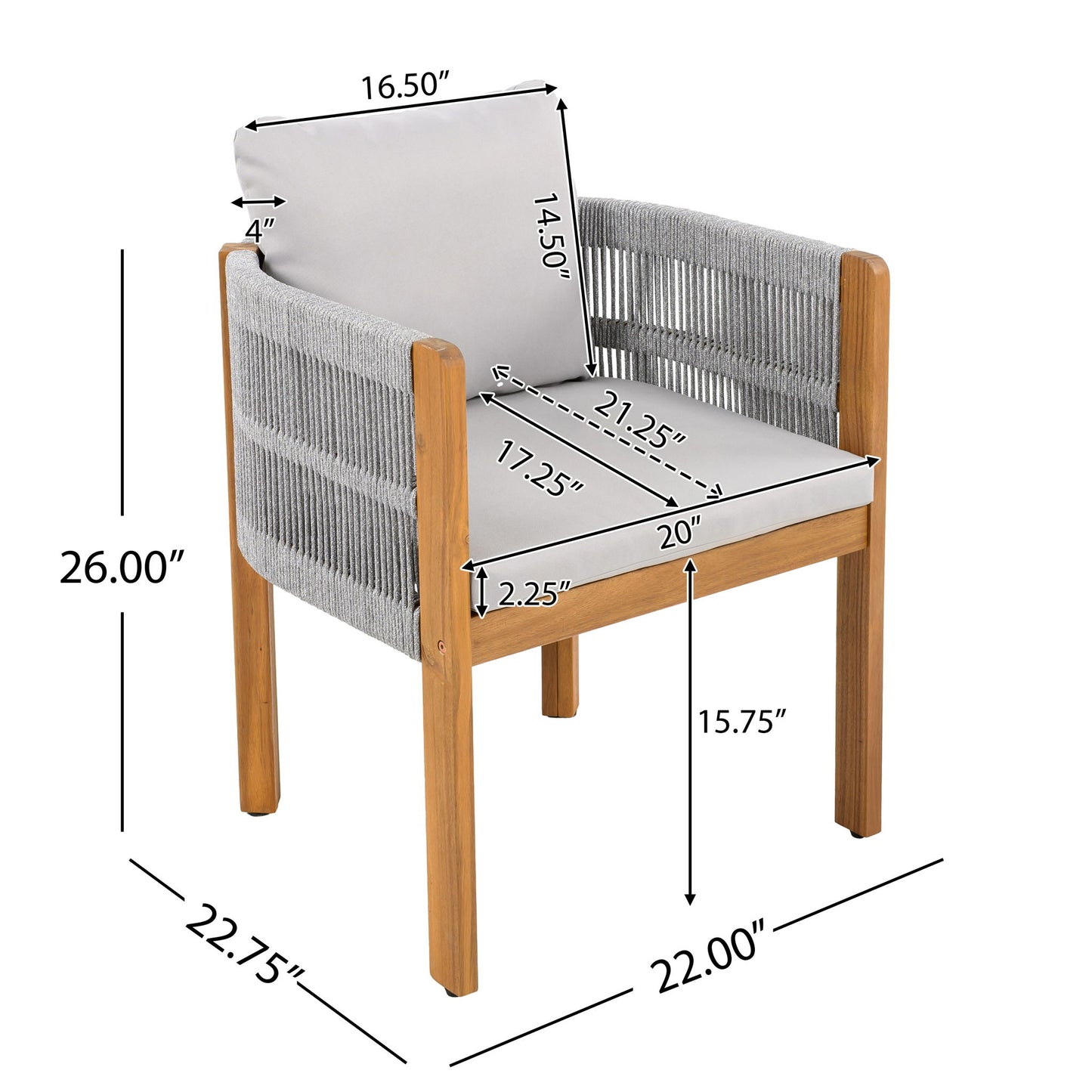 Outdoor Dining Chairs With Rope Handles (Set of 2)