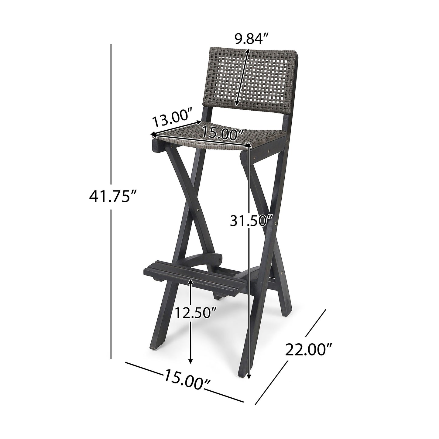 Outdoor Folding Acacia Wood Barstools With Rattan Backrest And Seat