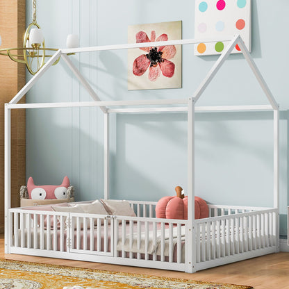 Metal House Bed With Fence And Door