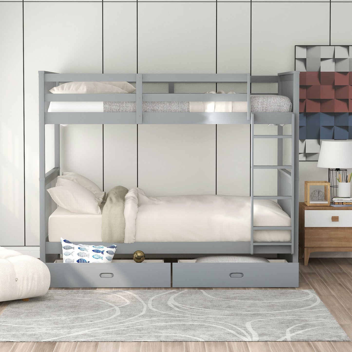Bunk Bed With Ladders And 2 Storage Drawers