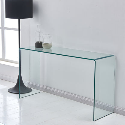Elegant Transparent Tempered Glass Console Table With Rounded Edges, Modern Sofa Table - Clear