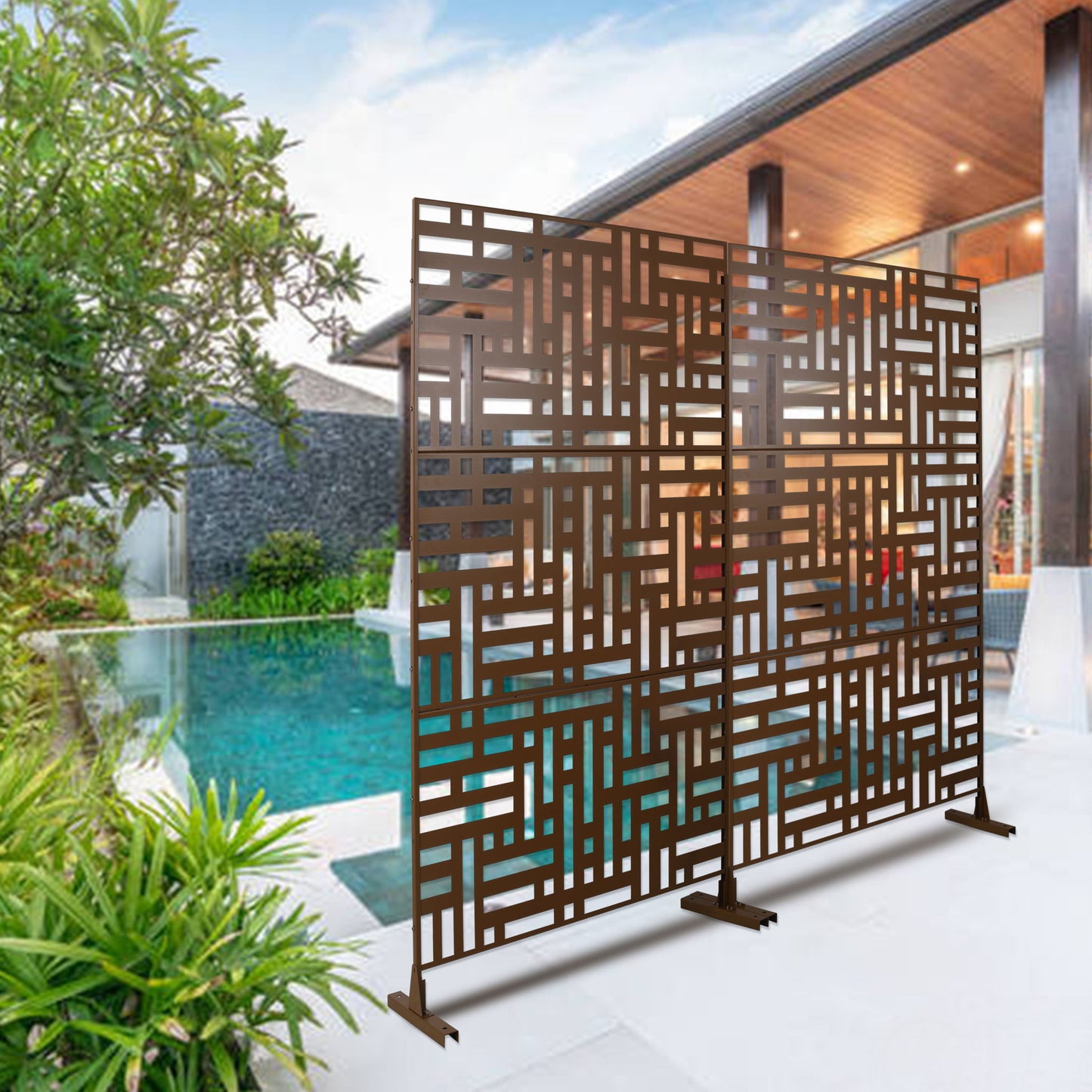 Decorative Freestanding Metal Privacy Screen For Indoor & Outdoor Use