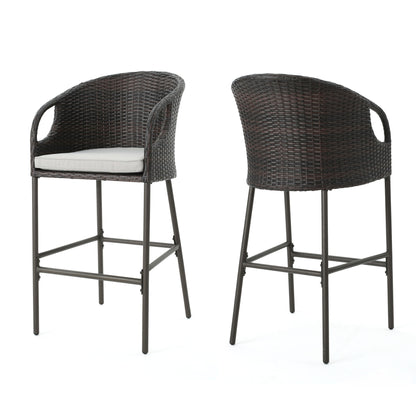 Outdoor 31" Rattan Barstools With Waterproof Cushions (Set of 2) - Multi Brown