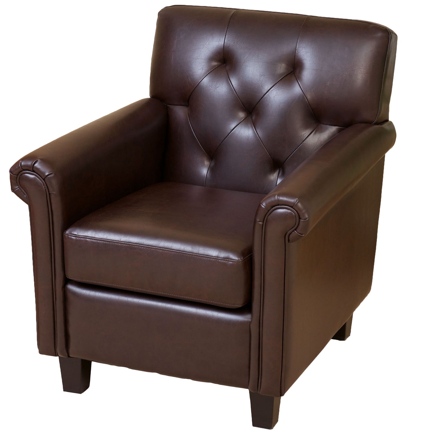 Upholstered Club Chair With Button Tufted Back Rest - Brown