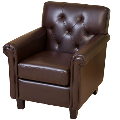 Upholstered Club Chair With Button Tufted Back Rest - Brown