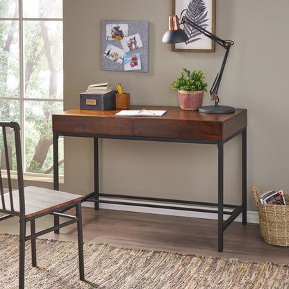 Industrial Style Storage Desk With Acacia Wood Top And Metal Legs - Oak
