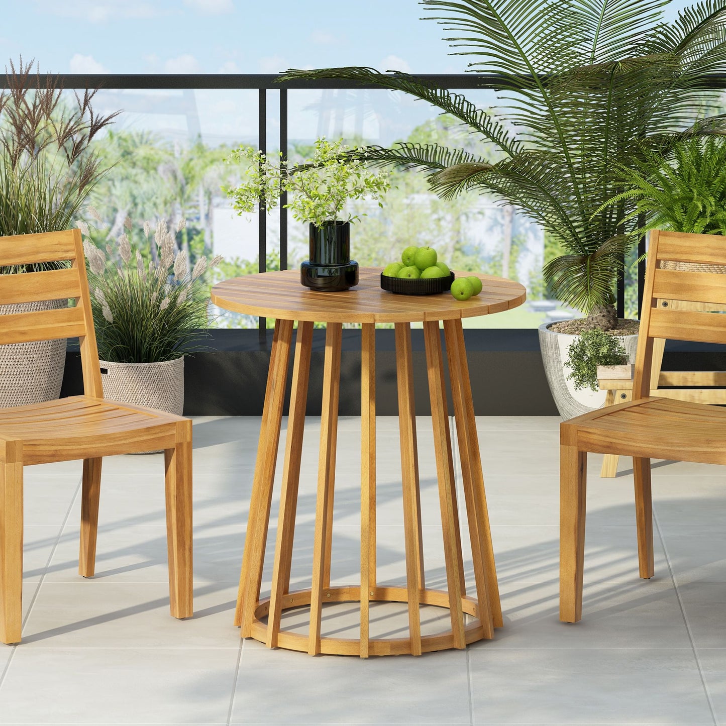 Outdoor Round Top Dining Table, Round Bistro Table - Teak