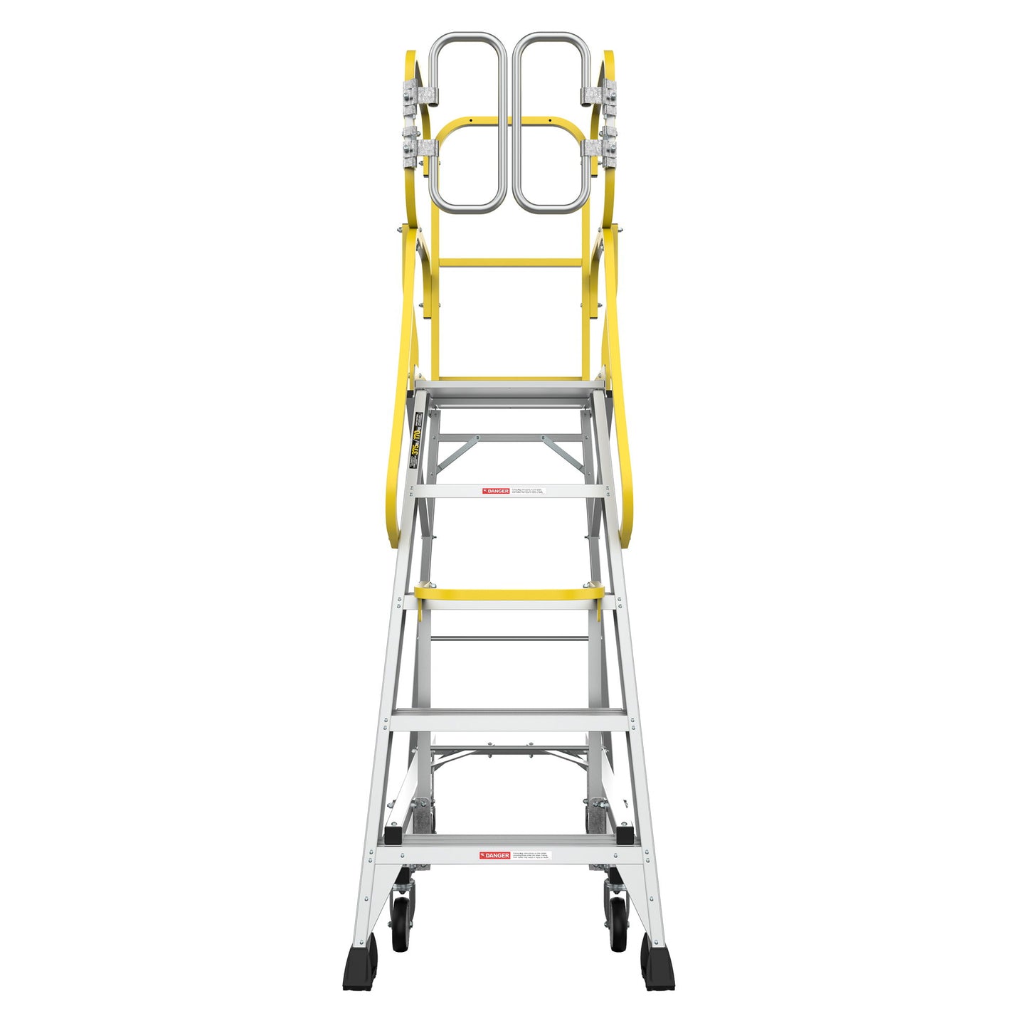 Heavy Duty Aluminum Rolling Platform Ladder With Steps, 375Lbs Capacity