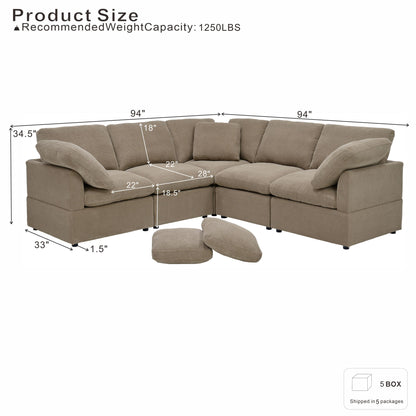 Modular Cloud Sofa With Freely Configurable Corner, L - Shaped Living Room Sofa - Camel