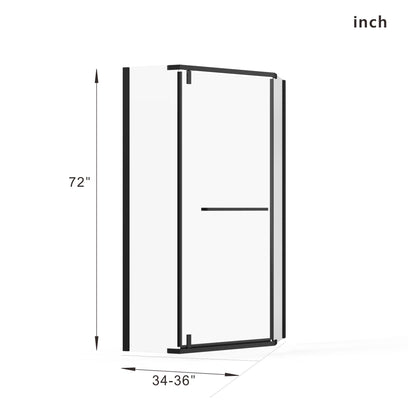 Neo Angle - Frameless Shower Door With White Acrylic Shower Base Combo - Matte Black