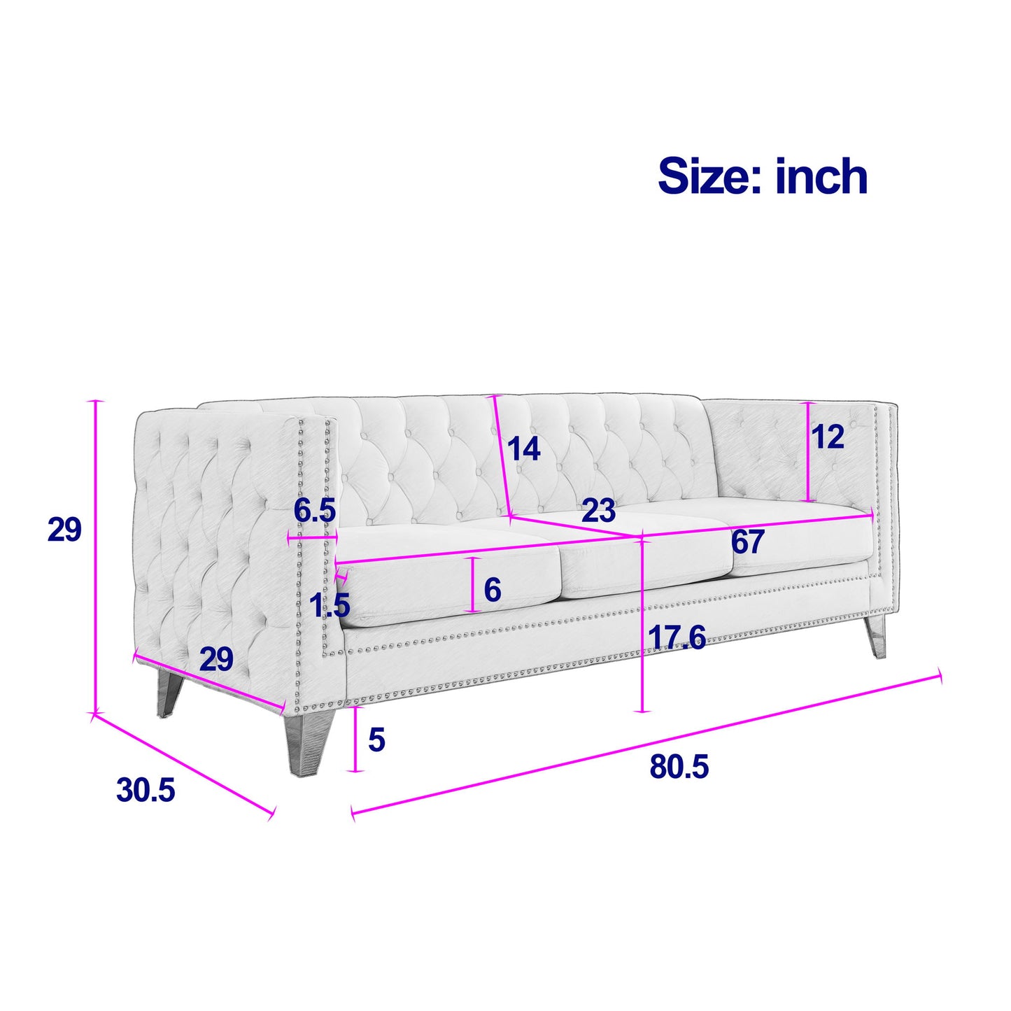 Upholstered Couch Sofa With Button Tufting For Living Room