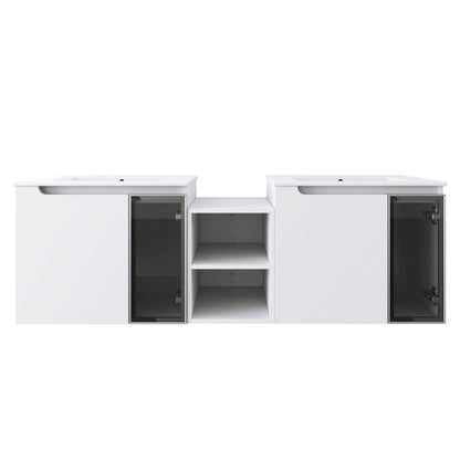 Wall Mounted Bathroom Vanity With Sink, Soft Close Doors, Cabinet & Half Door