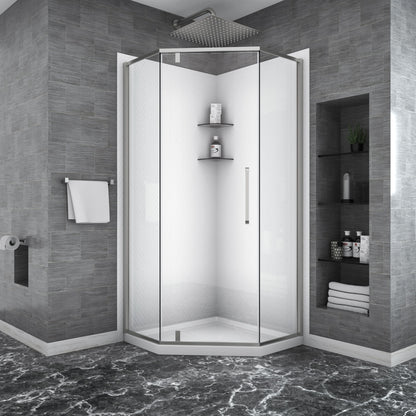 Semi Frameless Neo Angle Hinged Shower Enclosure With Clear Tempered Glass - Brushed Nickel