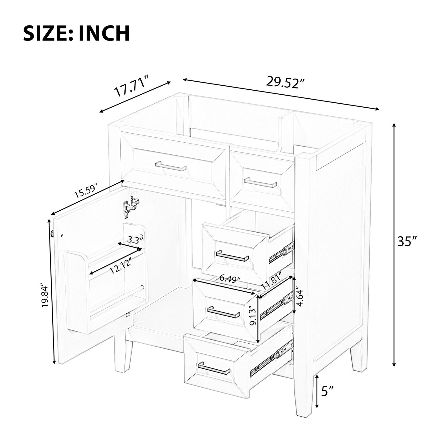 Modern Bathroom Vanity Base Only With Drawers, Freestanding Design