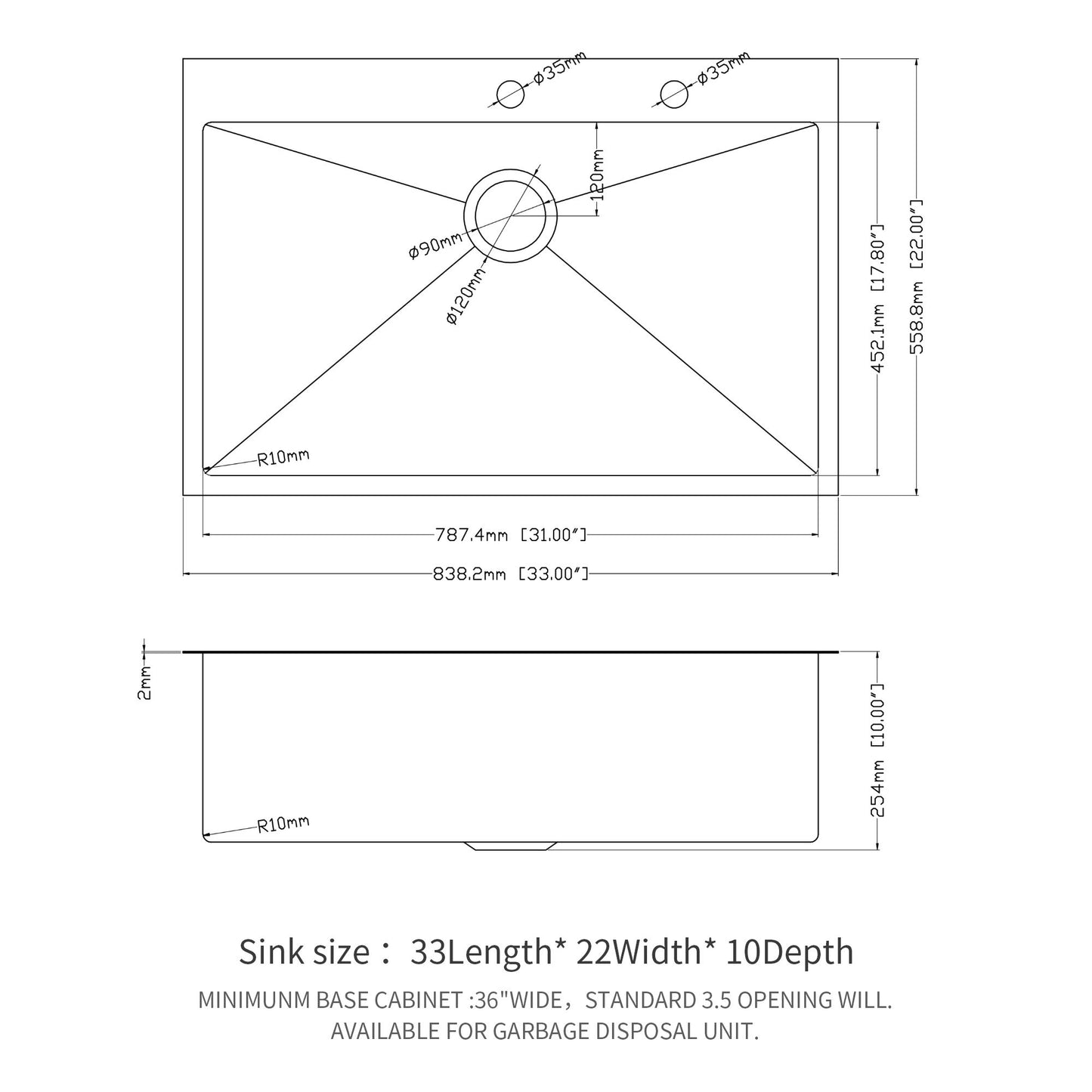 Drop In Kitchen Sink, 16 Gauge Stainless Steel, Single Bowl, Topmount Basin