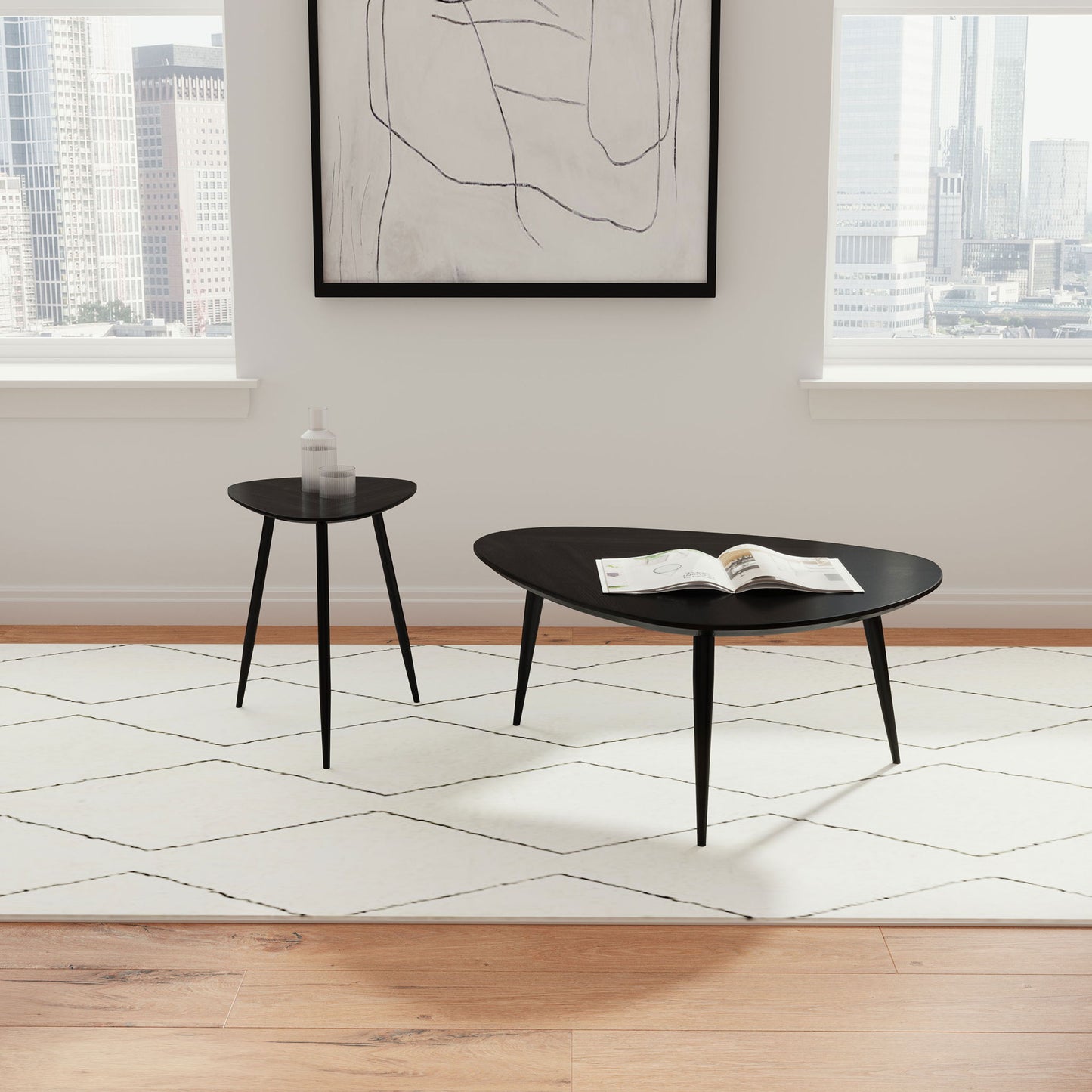 Xander - 2 Piece Triangular Coffee And End Table Set - Black