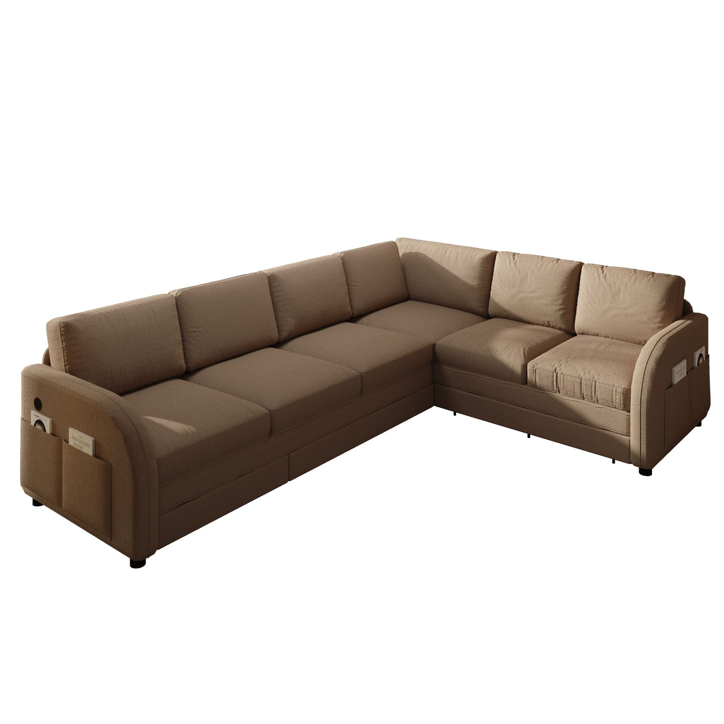L-Shaped Couch With Pull-Out Bed, Convertible Sleeper Sofa With Side Pocket & USB Port