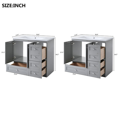 Shaker Free Standing Bathroom Vanity Cabinet With Sink, Soft Close Drawers, Soft Close Doors