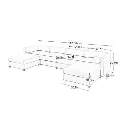 Contemporary Elegant White Chenille Sofa With Storage And Ottoman