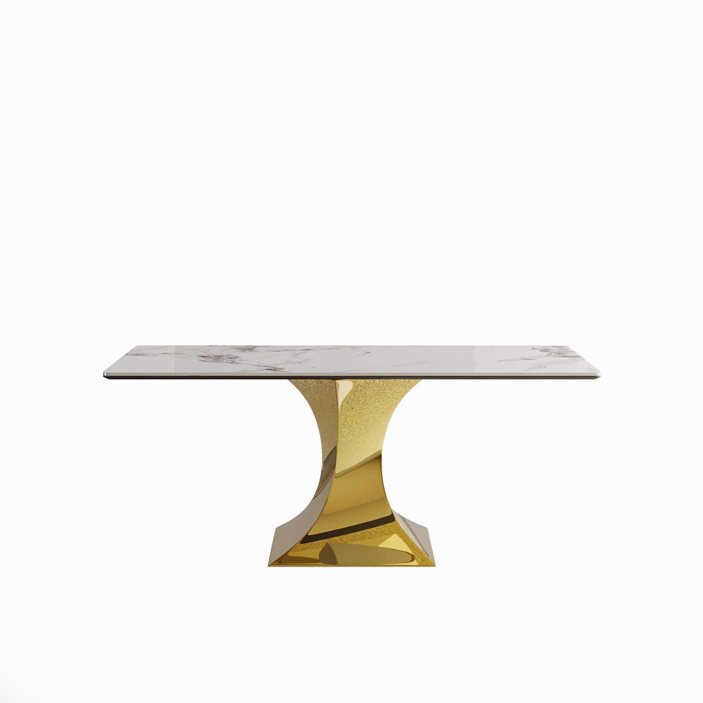 Modern Rectangular Dining Table For 6 - 8, Plated Hourglass Base