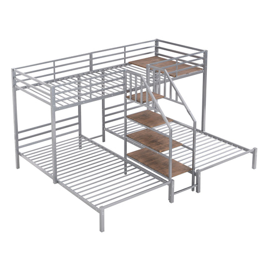 Metal Bunk Bed With Storage Shelves Staircase