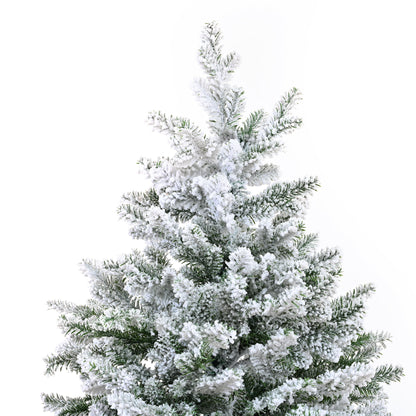 7Ft Snow Flocked Hinged Artificial Christmas Tree With Fluffy Branches And Snow Tips - White