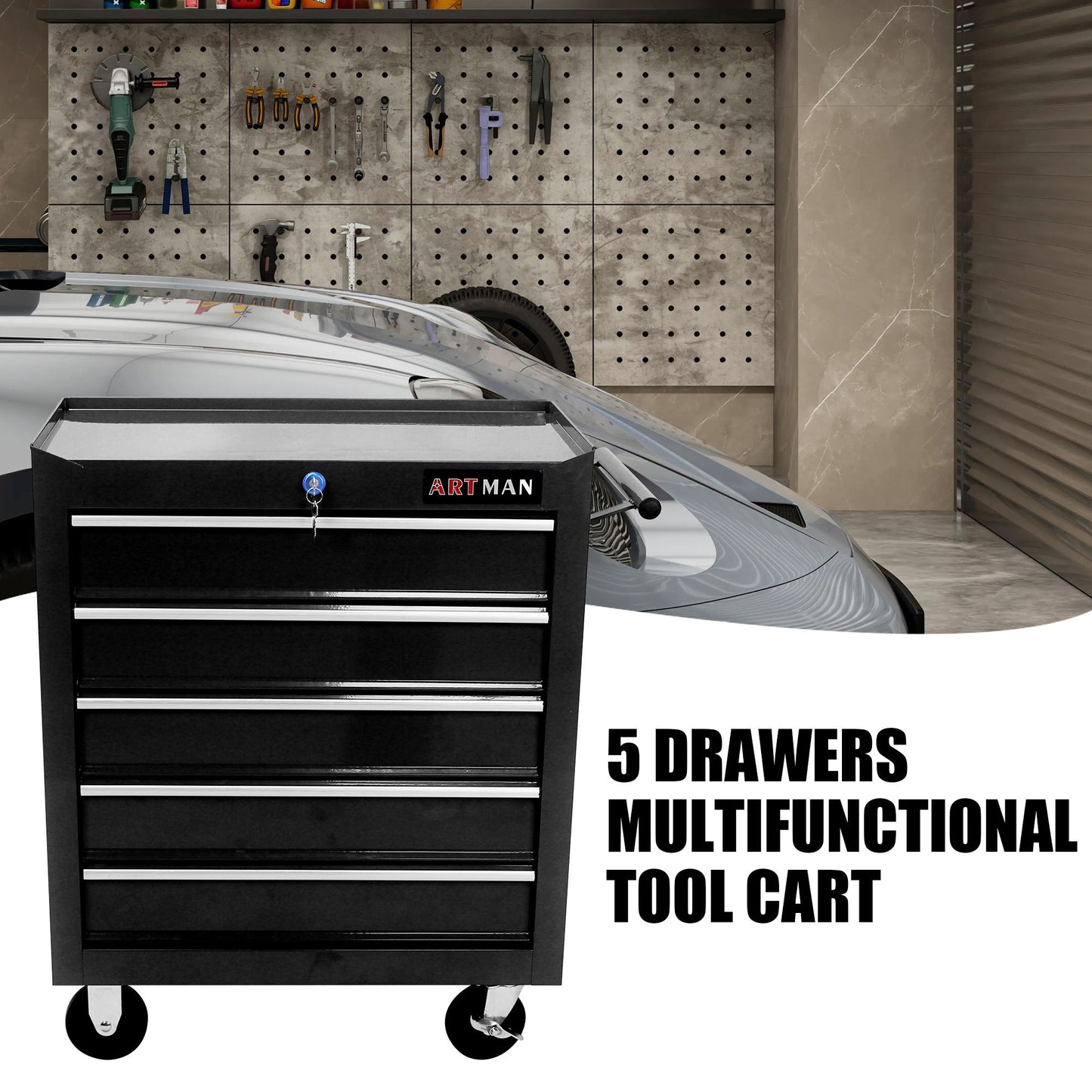 Multifunctional Tool Cart With Wheels And Drawers
