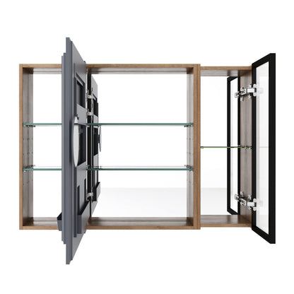 Wall Mounted Bathroom Mirror Cabinet With Soft Close Door, Adjustable Shelves - Imitative Oak