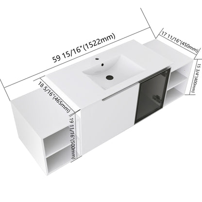 Wall Mounted Bathroom Vanity With Sink, Cabinet & Half Door