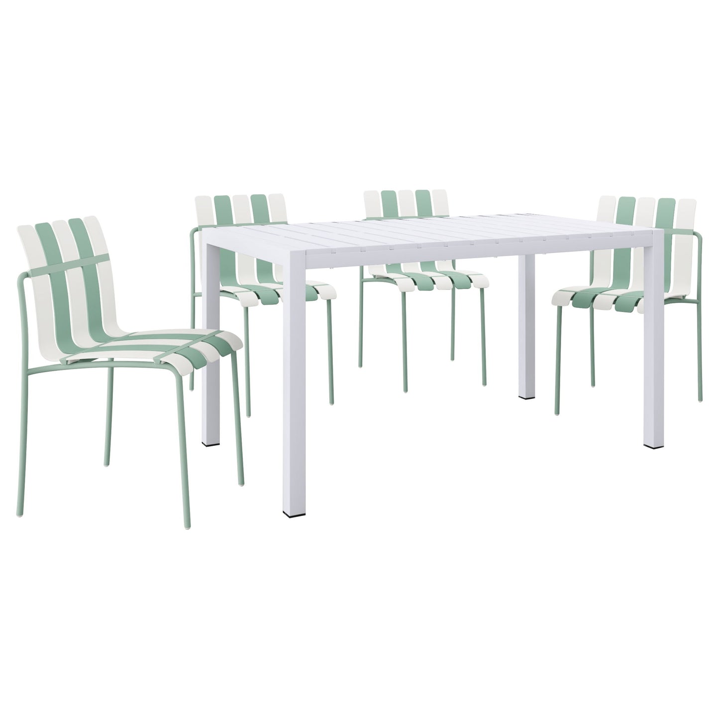 4 Piece Set Of Modern Color Block Designed Single Chairs With Long Table