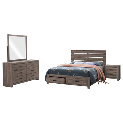Sher - 4 Piece Queen Bedroom Set With Platform Bed, Nightstand, Dresser & Mirror - Oak