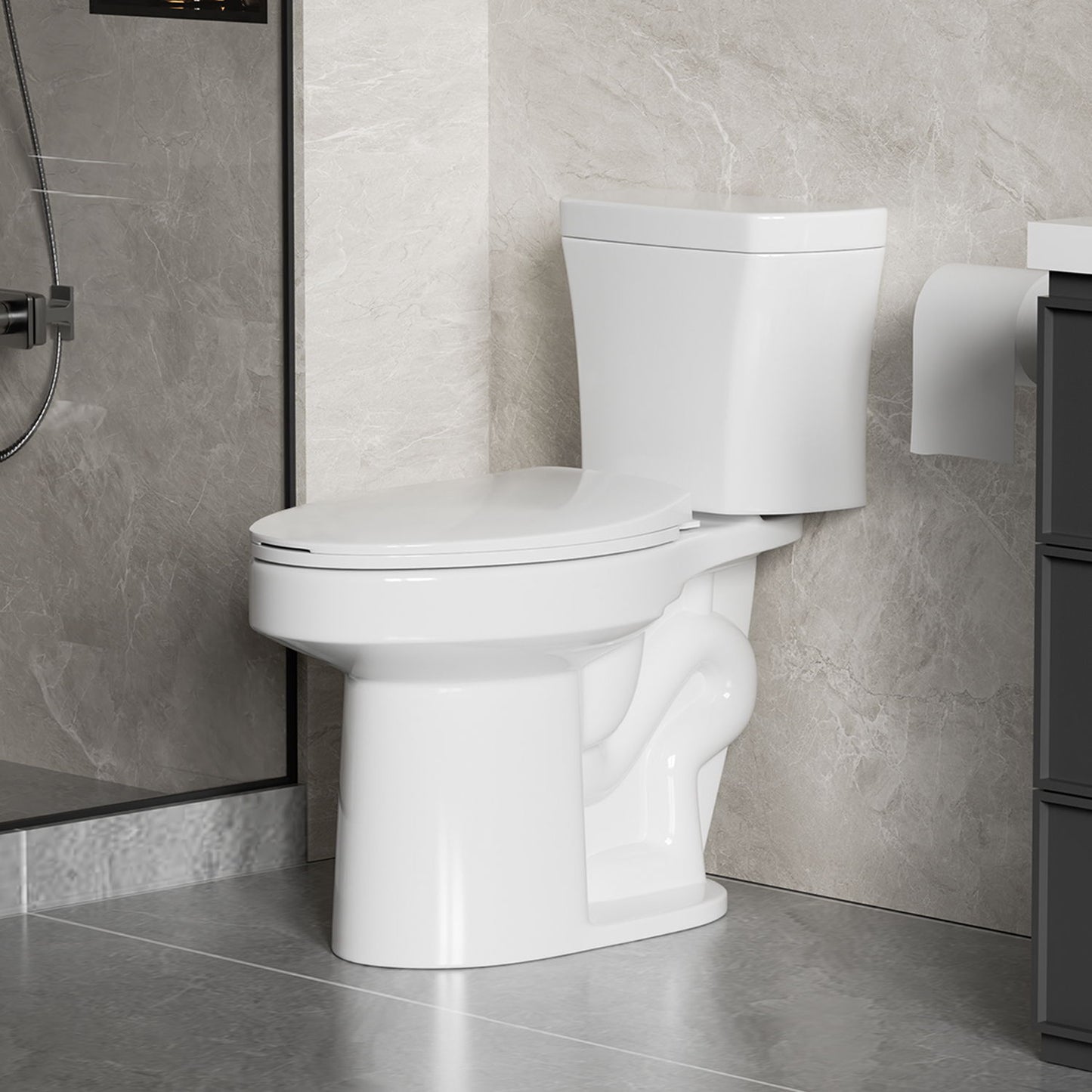 Gloss 2 Piece Toilet With 1.28 Gpf Tornado Flush, Rimless Bowl, Soft Closing Seat - Gloss White