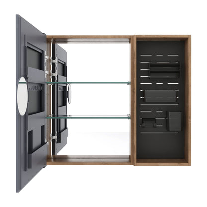Wall Mounted Bathroom Mirror Cabinet & Adjustable Shelves - Imitative Oak