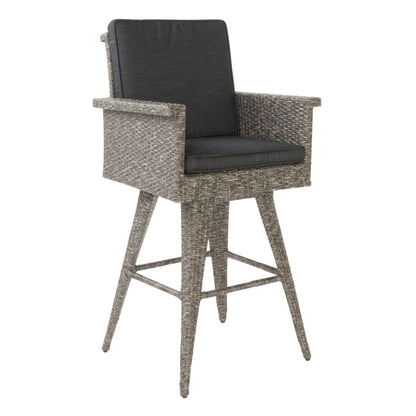 Outdoor Rattan Swivel Barstool With Water Resistant Cushion - Mixed Black / Dark Gray