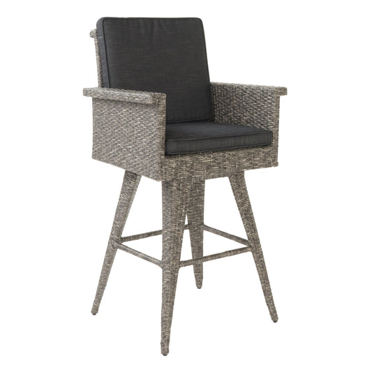Outdoor Rattan Swivel Barstool With Water Resistant Cushion - Mixed Black / Dark Gray