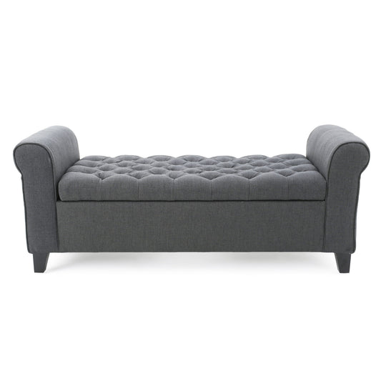Hayes - Contemporary Armed Storage Bench With Rolled Arms And Button Tufting