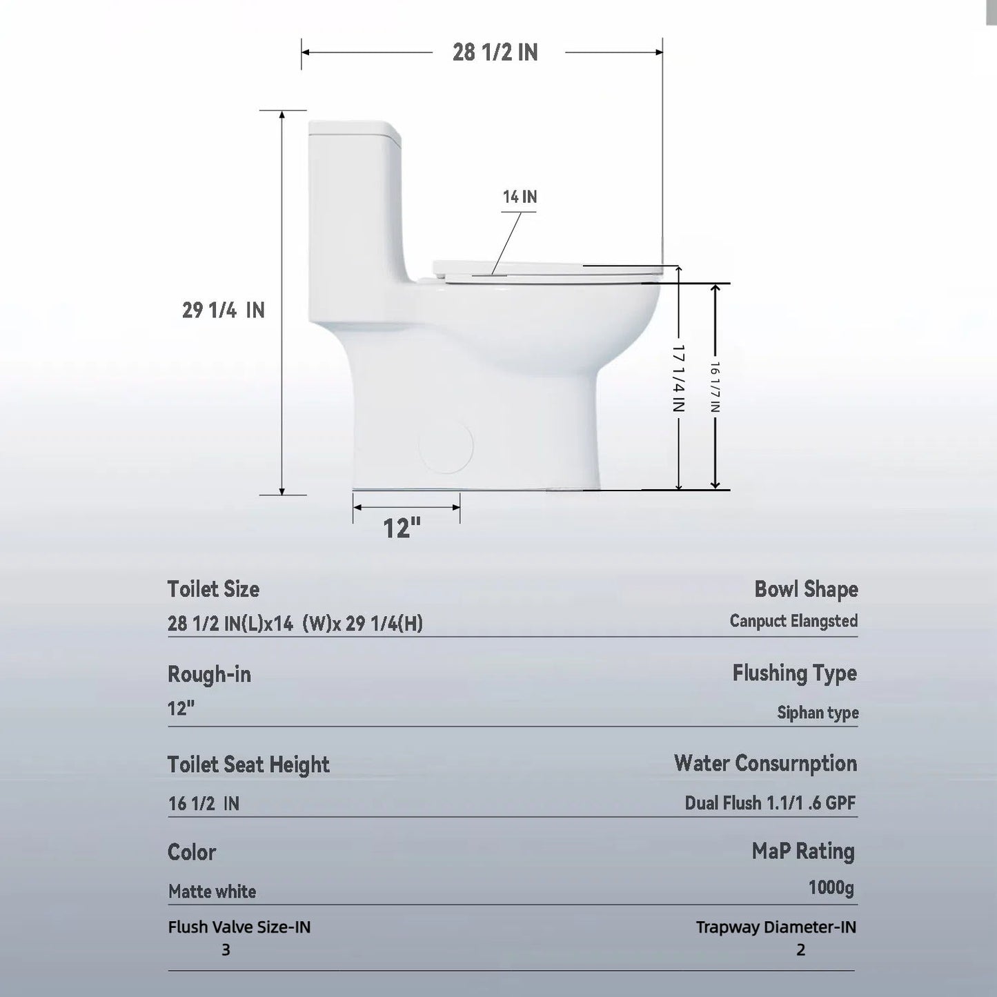 1 Piece Toilet With Tornado Flush, Soft Closing Seat