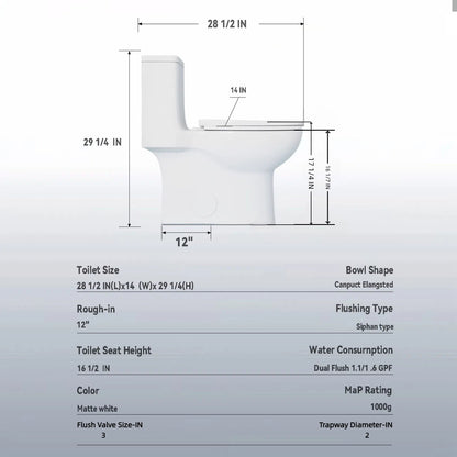 1 Piece Toilet With Tornado Flush, Soft Closing Seat