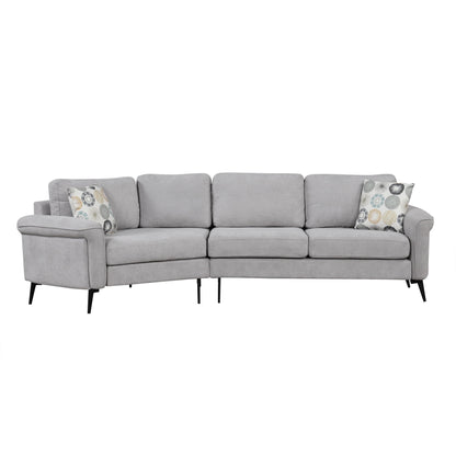 Upholstered 3 Seater Curved Sofa With Printed Pillows Chenille