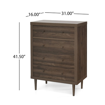 Farhart - Mid Century Modern 4 Drawer Dresser - Walnut