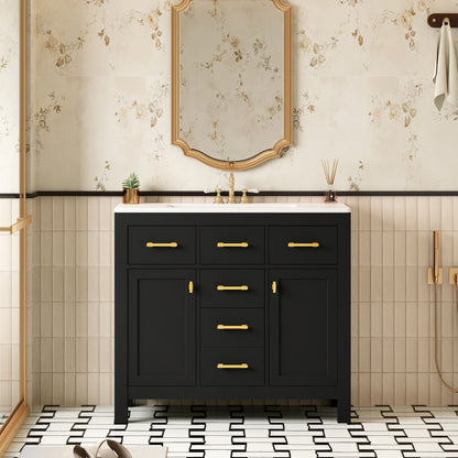 Bathroom Vanity With Sink, Cabinet With 4 Drawers & 2 Soft Close Doors, Rectangular Storage Unit For Bathroom